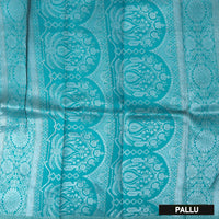 Dark Yellow with Teal Blue Semi Litchi Silk Saree