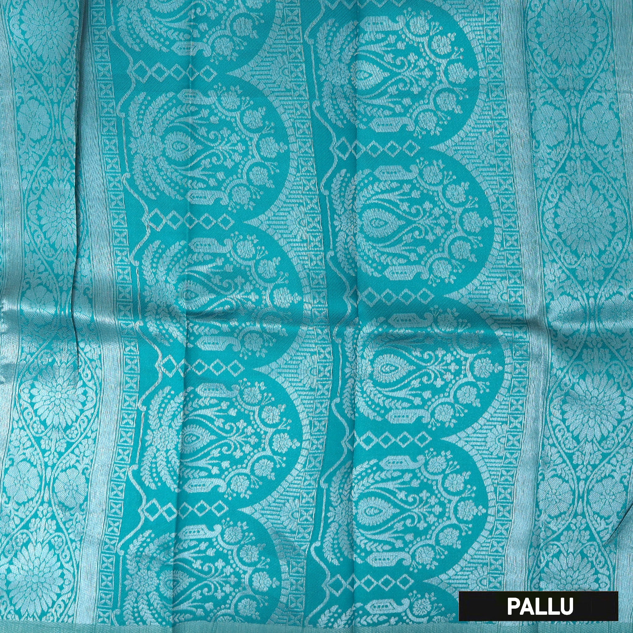 Dark Yellow with Teal Blue Semi Litchi Silk Saree