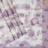 White and Light Lavender Organza Silk With Hand Embroidered Mirror Work Saree - Thenianantham