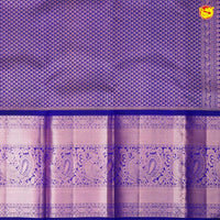 Magenta With Navy Blue Checked Floral Motifs Copper Zari Long Border Pure Kanjivaram Soft Silk Saree - Thenianantham