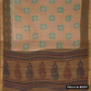 Brown with green Floral Design Mul Mul Cotton Saree without Blouse