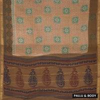 Brown with green Floral Design Mul Mul Cotton Saree without Blouse
