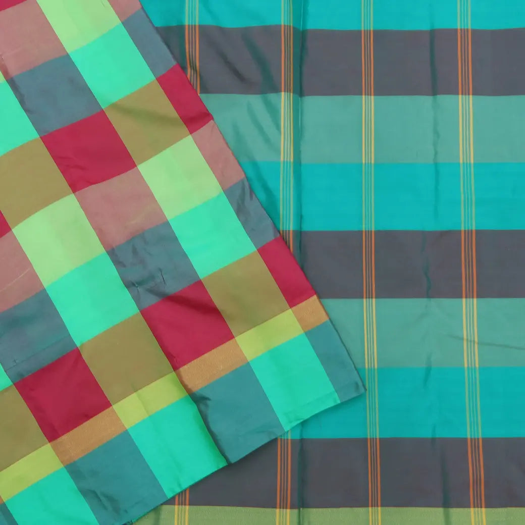 Multicolour Checked Design Arani Fancy Silk Saree