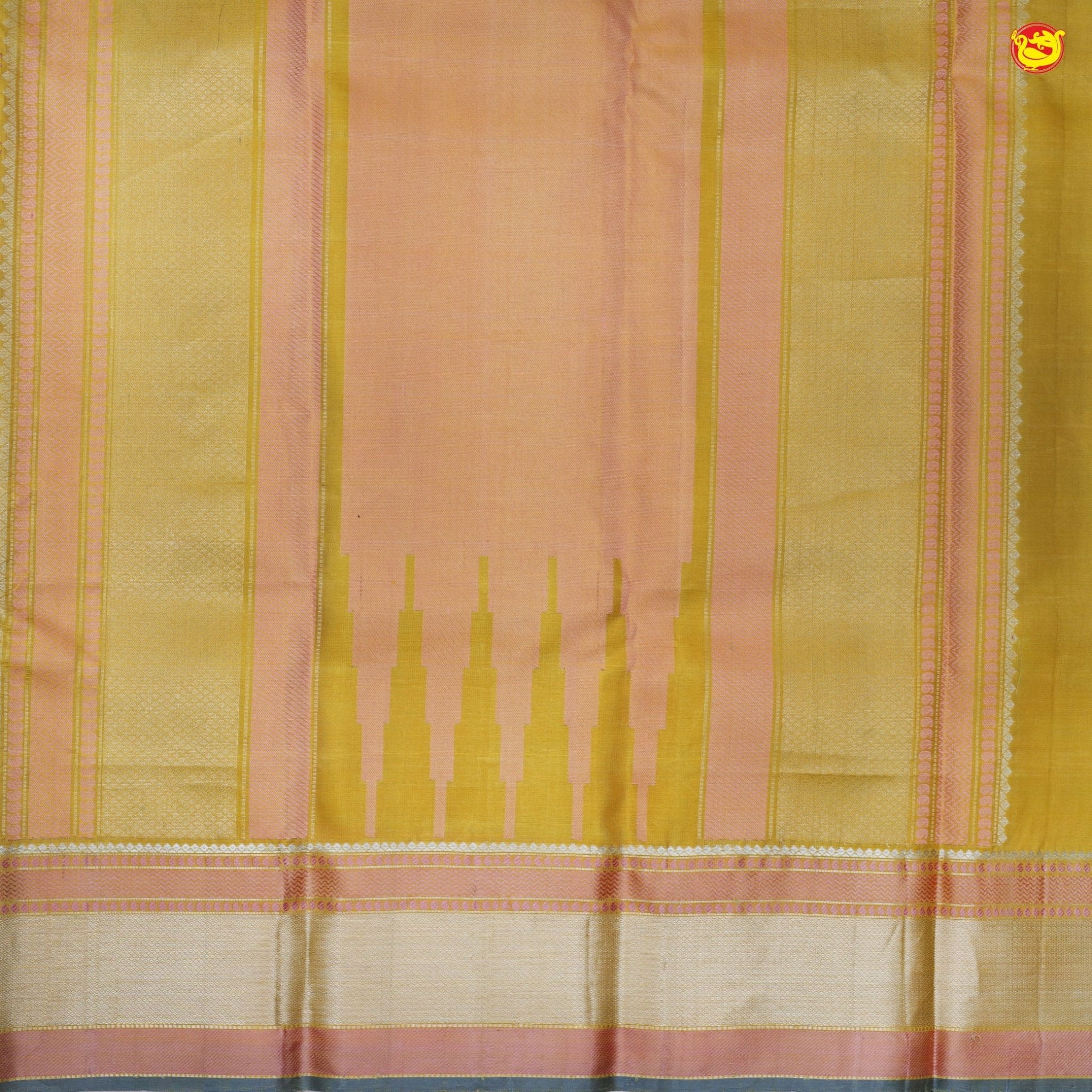 Mild yellow pure Arani silk saree with checks - Thenianantham