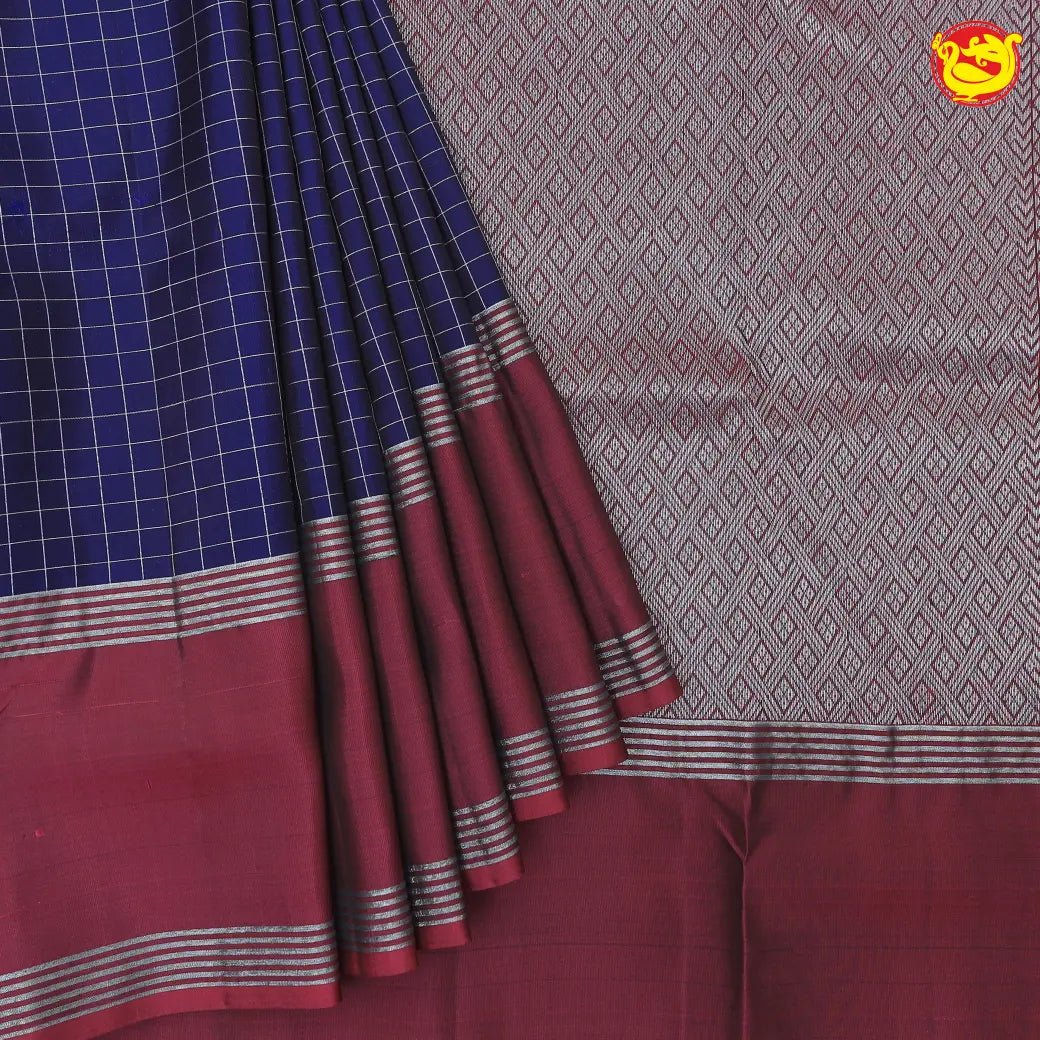 Navy blue with maroon yuvana soft silk saree - Thenianantham