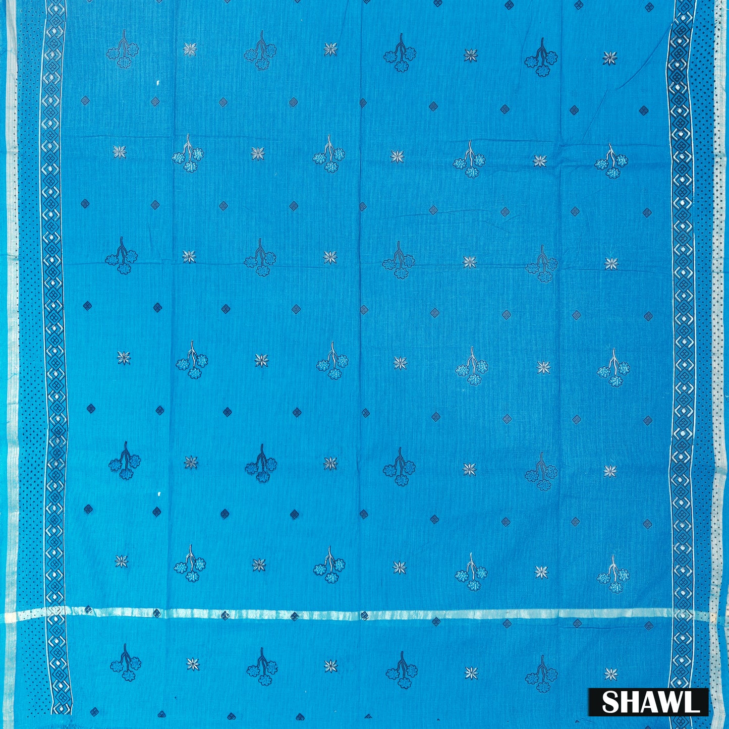 Sky Blue With Turquoise Blue Cotton Ladies Chudithar Material