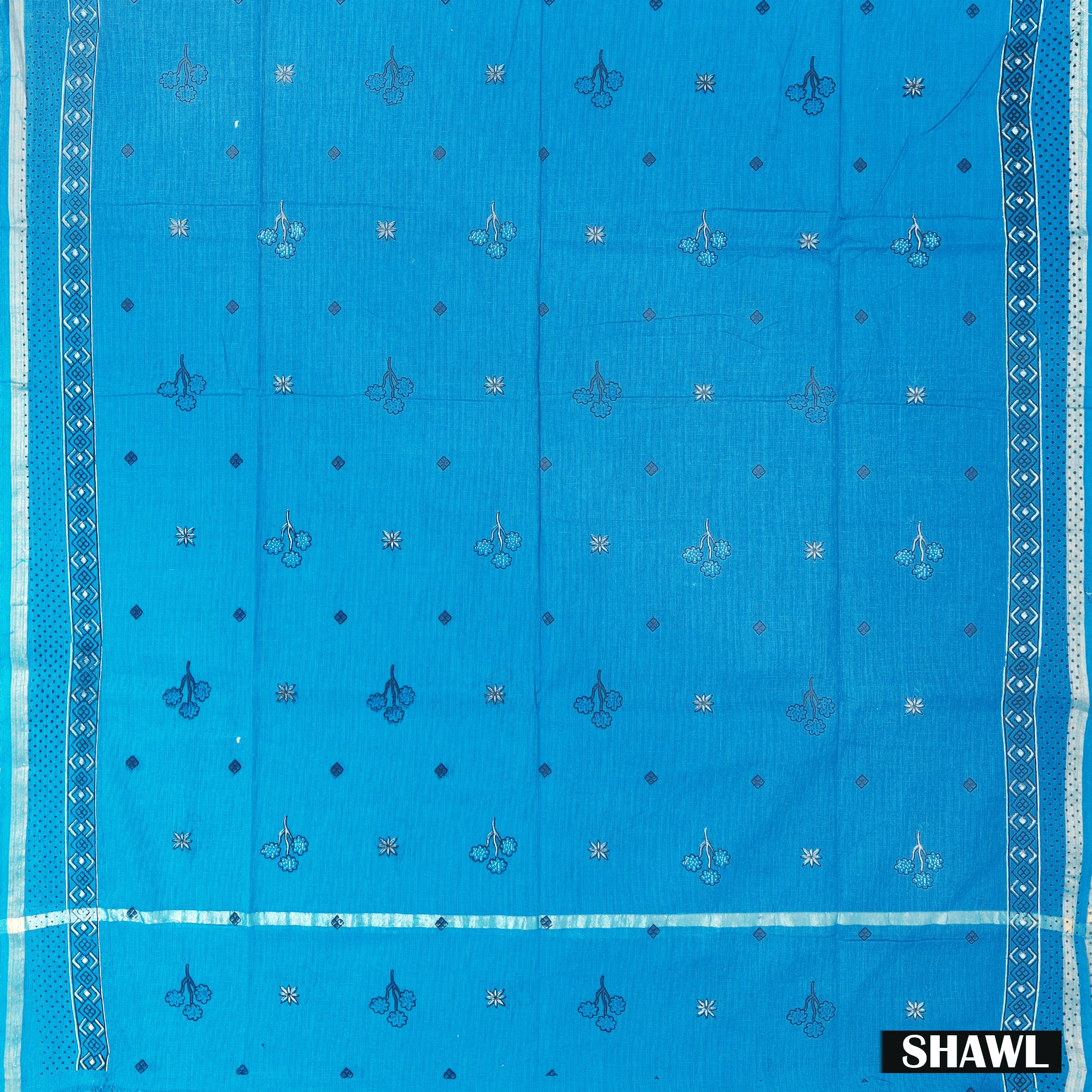 Sky Blue With Turquoise Blue Cotton Ladies Chudithar Material