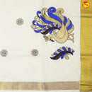 Southloom Exclusive Onam Kasavu Saree With Peacock Design High Quality Embroidery Across Body (Matching Plain Blouse Included) - Thenianantham