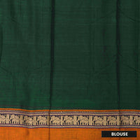Green With Orange Traditional Narayanpet Cotton Saree with Contrast Border