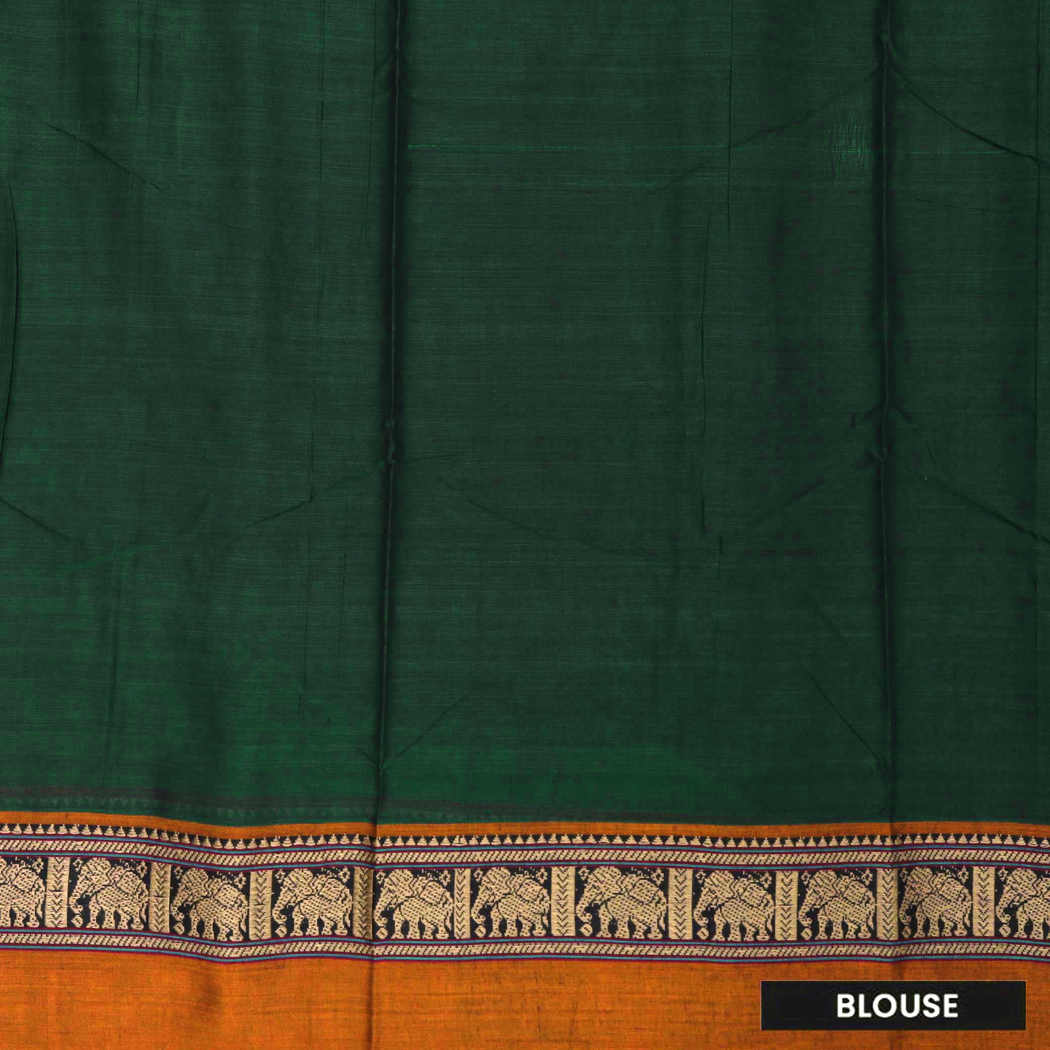 Green With Orange Traditional Narayanpet Cotton Saree with Contrast Border