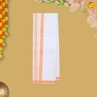 Orange With White Readymade Shirt And Matching Border Dhoti Set for Men