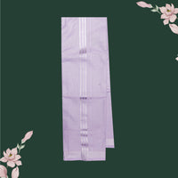 Couple Combo Tissue Silk Set – Men’s Shirt & Dhoti with Matching Women’s Saree With Lavender Colour With  Silver Zari Border