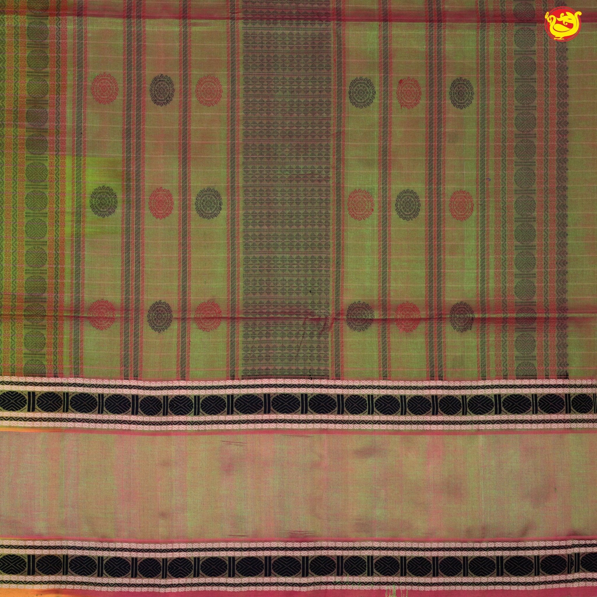 Olive Green and Gold Shine with Jacquard Checks Kanchipuram Silk Saree - Thenianantham