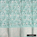 Light Green With Orange Floral Design Dola Silk