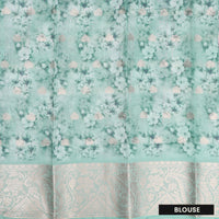 Light Green With Orange Floral Design Dola Silk