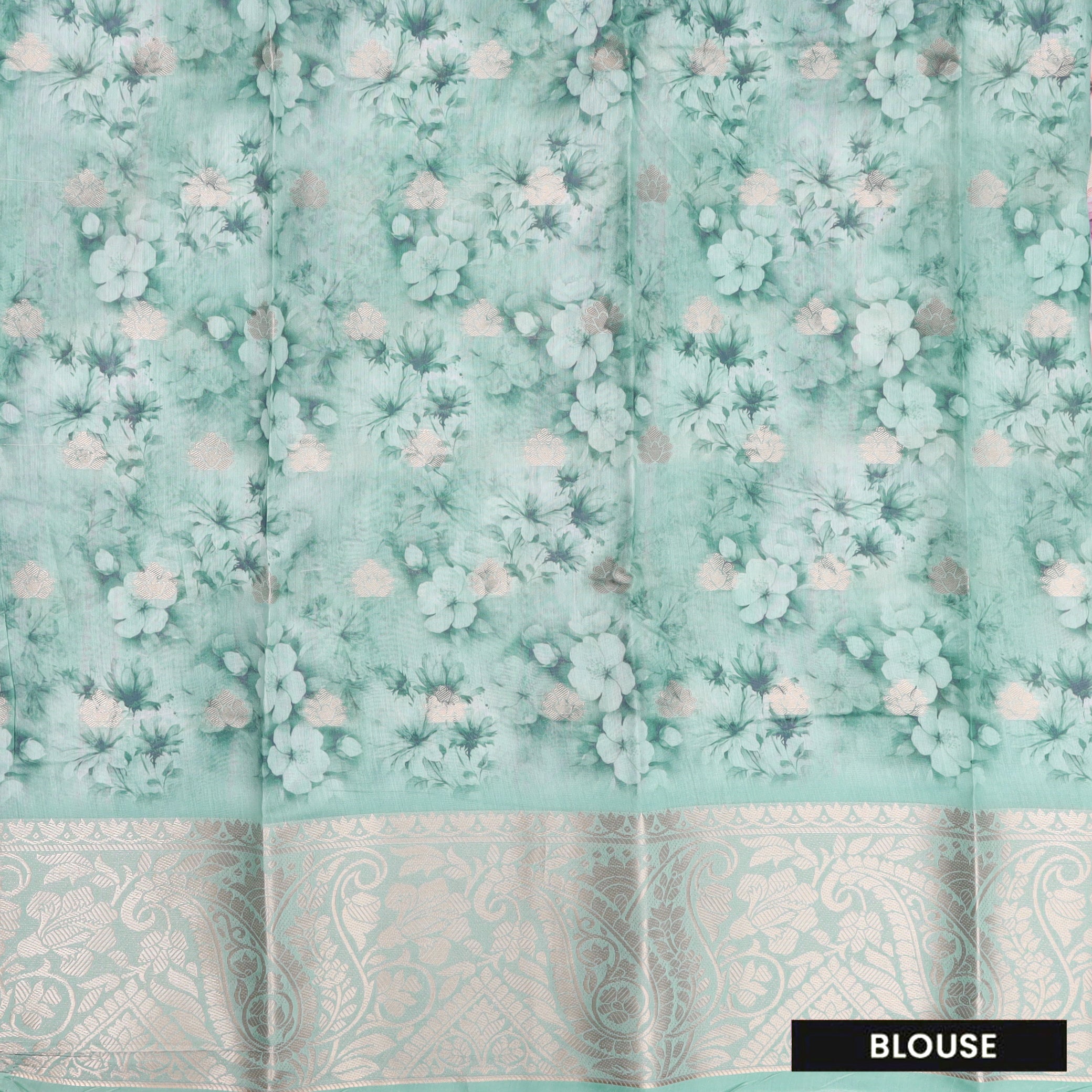 Light Green With Orange Floral Design Dola Silk