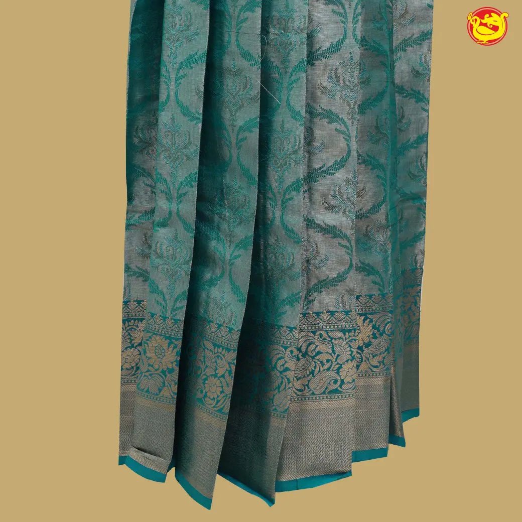 Green with Blue Girls Branded Readymade Pattu Pavadai