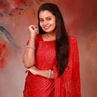 Red  colour Satin Stone Work Sarees