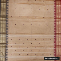 Sandal With Dark Grey And Red Border Pure Chettinad Cotton Saree with Blouse