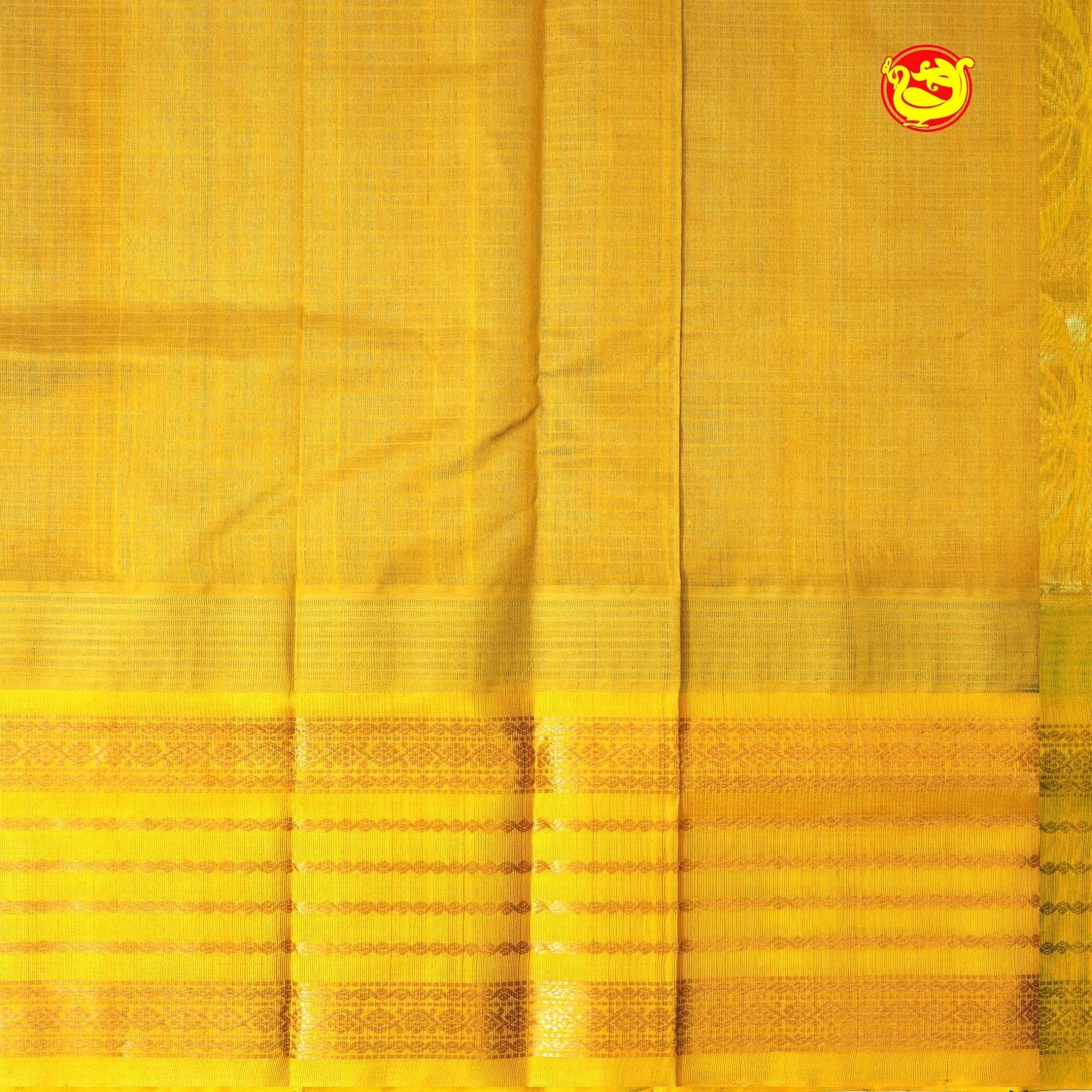 Dark Maroon & Lemon Yellow With Gold Zari Checked Floral Buttas Pure Silk Cotton Saree - Thenianantham