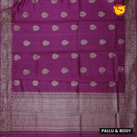 Purple With Green Contrast Blouse Floral Motifs Copper Zari Khadi Banarasi Tussar Silk Saree