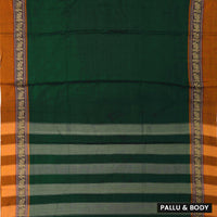 Green With Orange Traditional Narayanpet Cotton Saree with Contrast Border