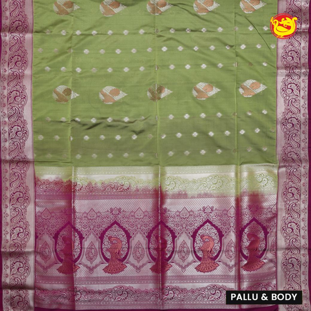 Green with Magenta Soft Silk Saree