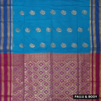 Blue With Pink Soft Silk Saree