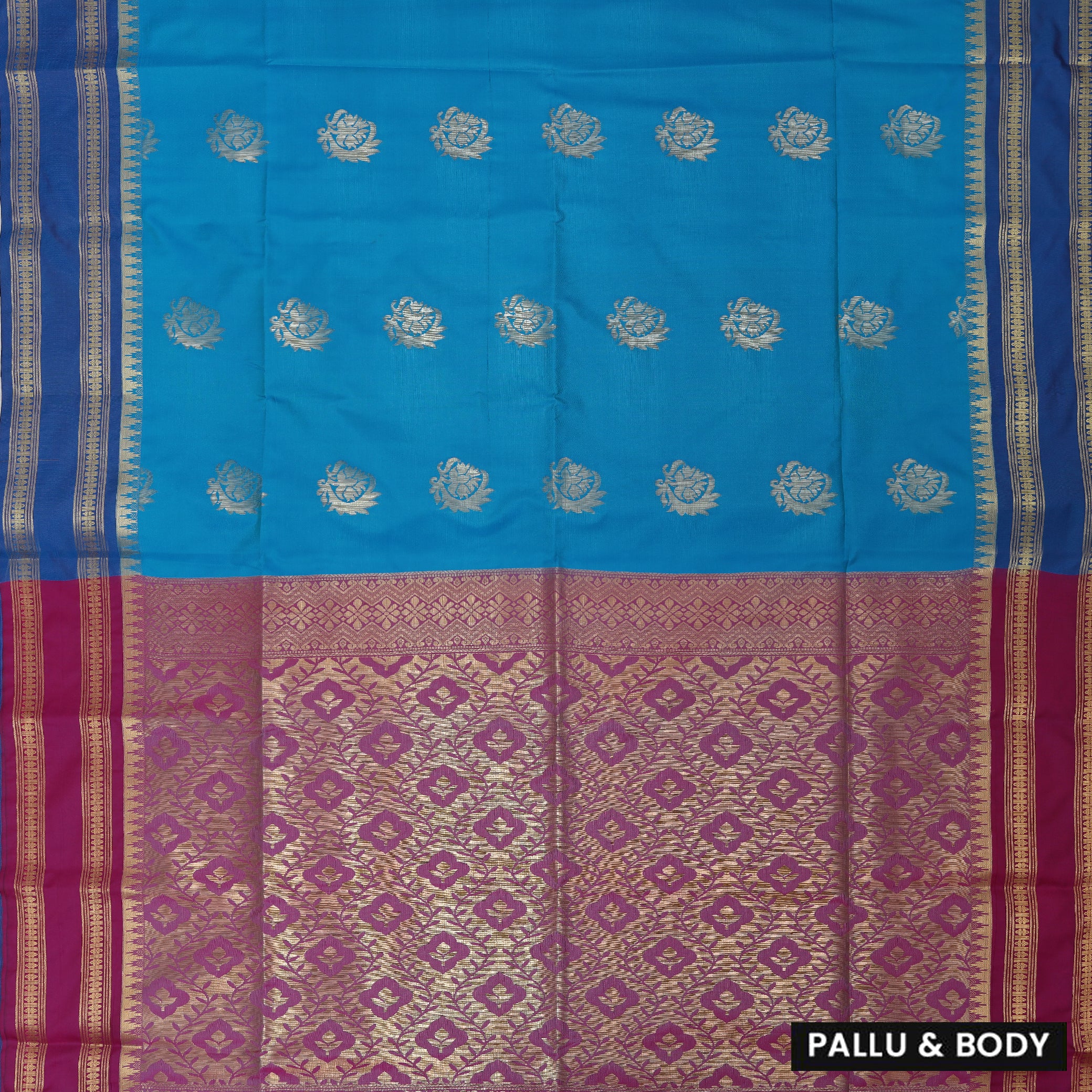 Blue With Pink Soft Silk Saree