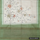 Off white with green floral design Semi Chanderi Silk Saree