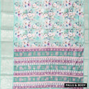 Light Green With Orange Floral Design Dola Silk