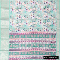 Light Green With Orange Floral Design Dola Silk