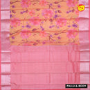 Light Orange With Pink Digital Print Soft Silk Saree - Thenianantham