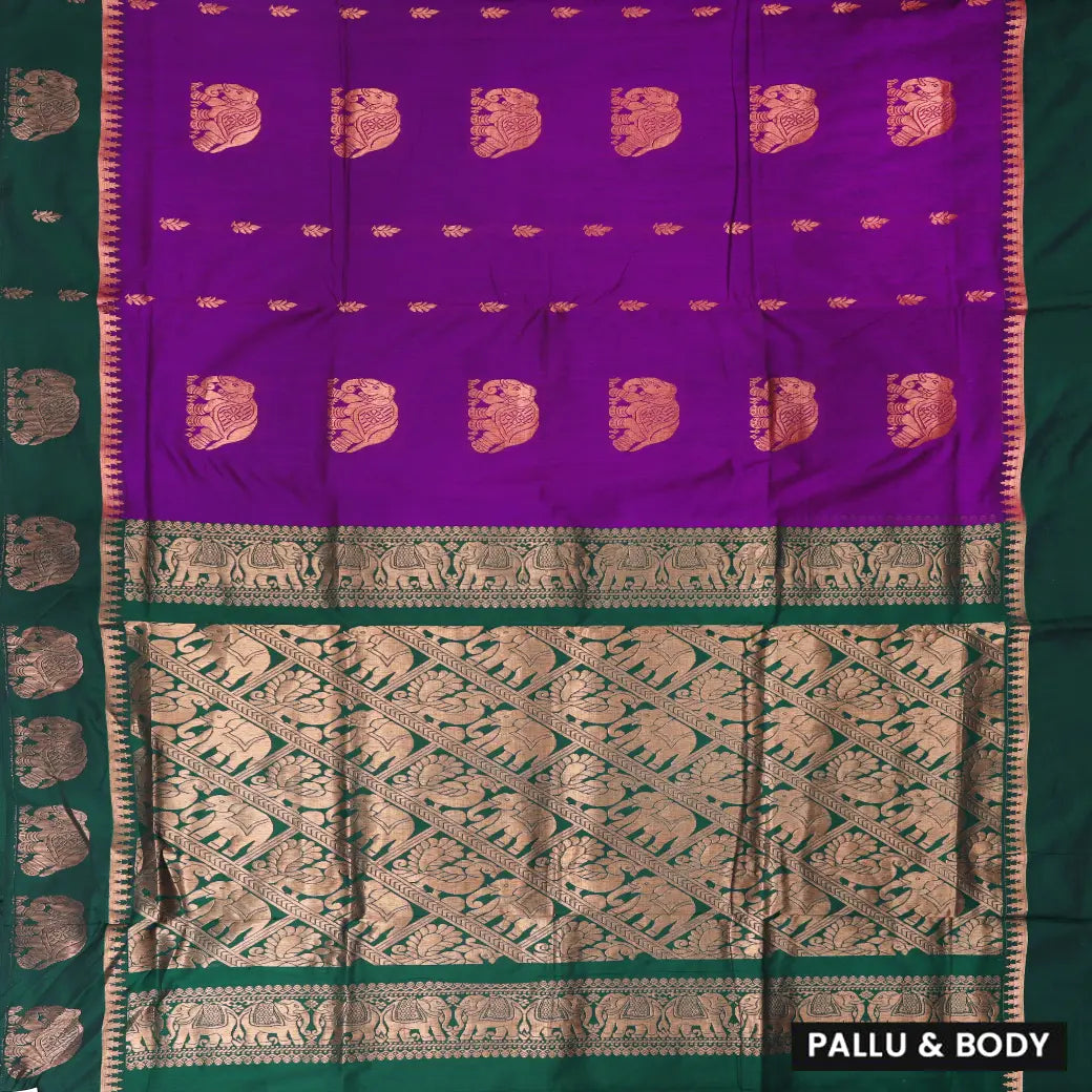 Violt With  Green  Premium Quality Kalyani Cotton Saree