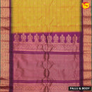 Yellow checked with magenta &gold  Gadwal silk saree