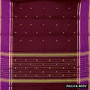 Maroon with Purple and Green Pure Chettinad Cotton Saree without Blouse
