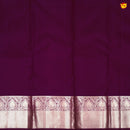 Half White With Dark Purple Floral Motifs Gold Zari Long Border Pure Kanjivaram Subhalaya Wedding Silk Saree - Thenianantham