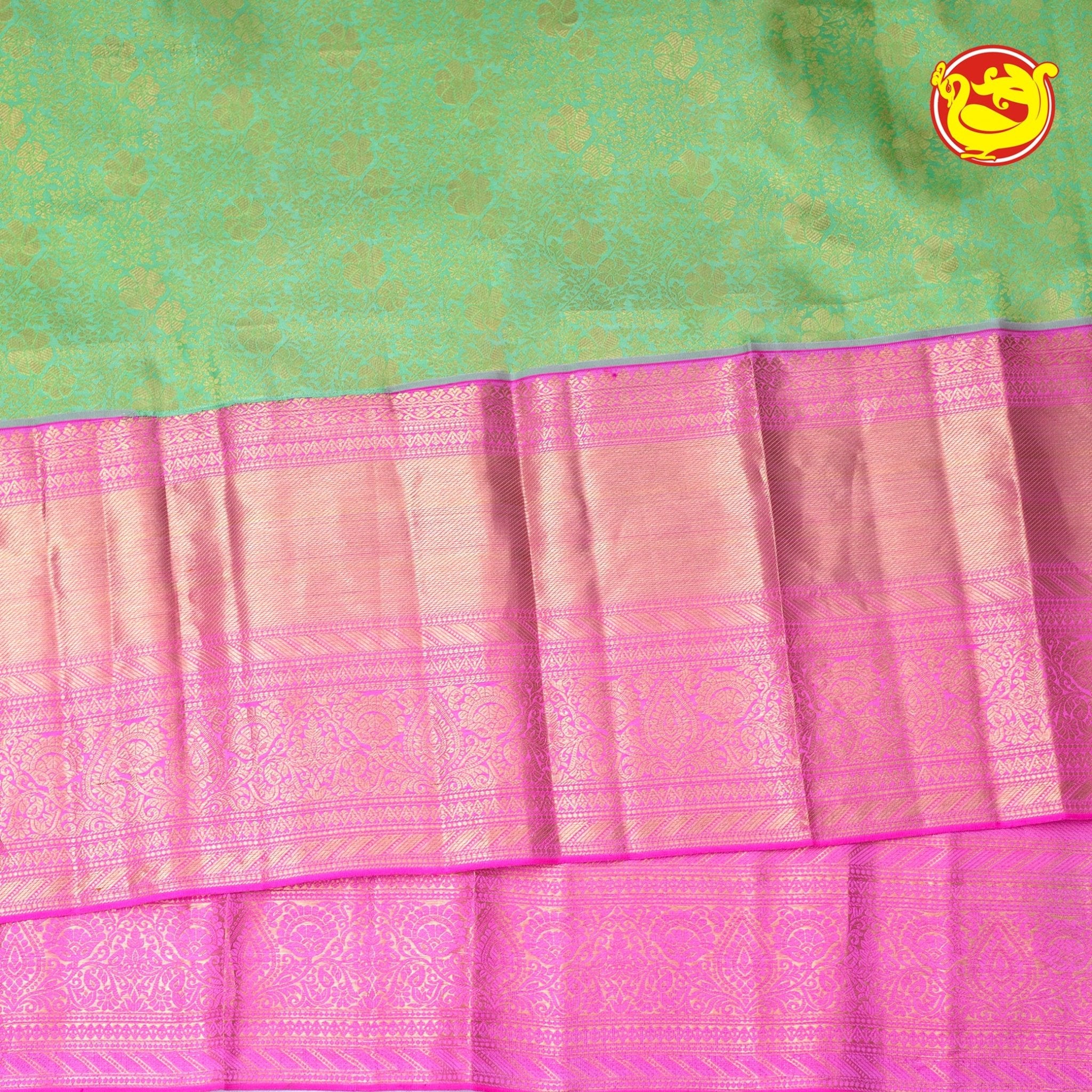 Light Green Wedding Silk Saree With Pink Pallu - Thenianantham