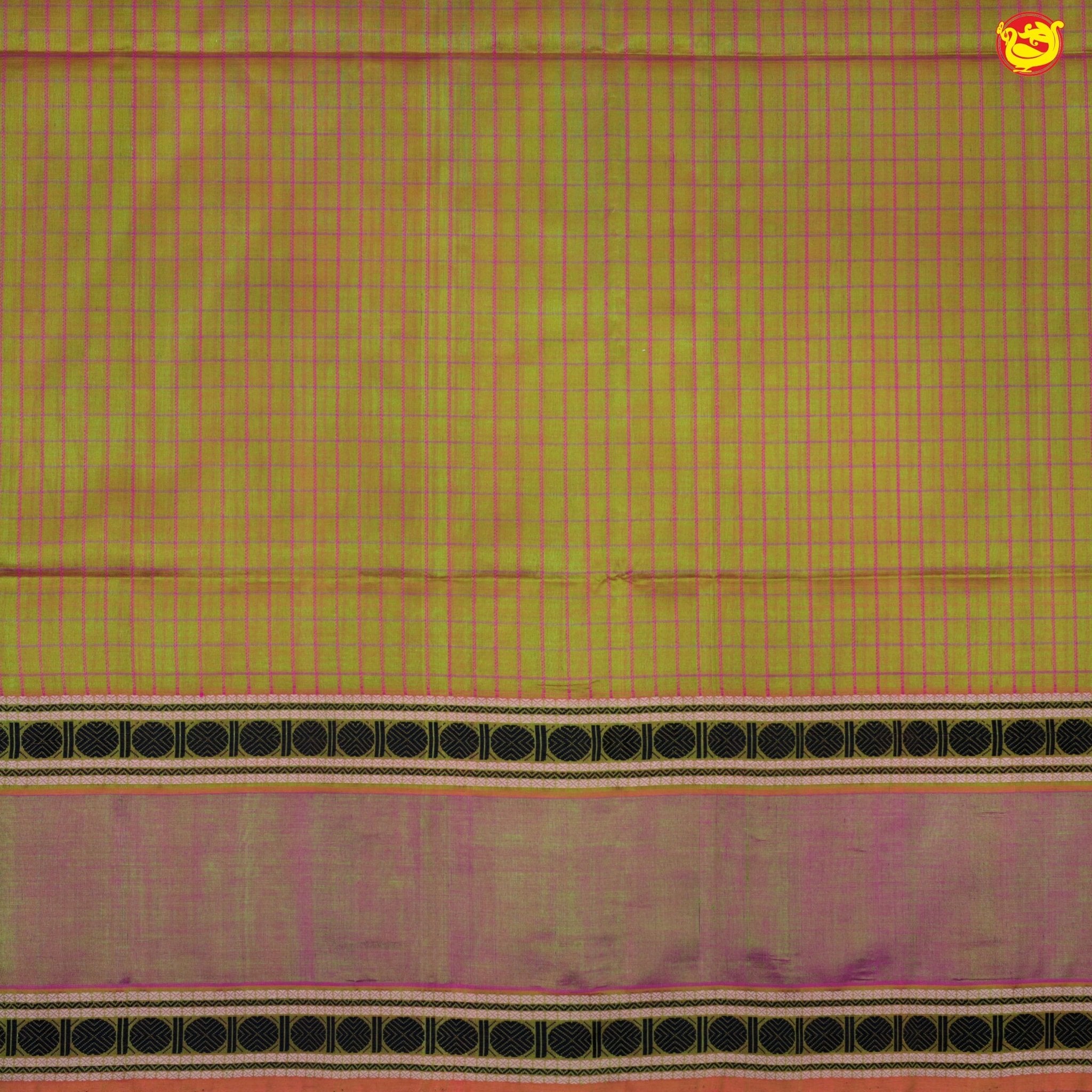 Olive Green and Gold Shine with Jacquard Checks Kanchipuram Silk Saree - Thenianantham