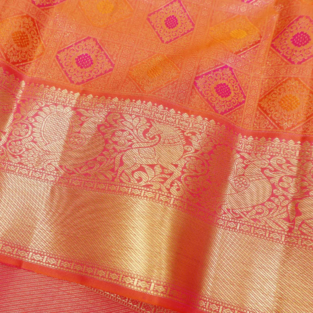 Orange With Gold Zeri Subalaya Wedding Silk Saree