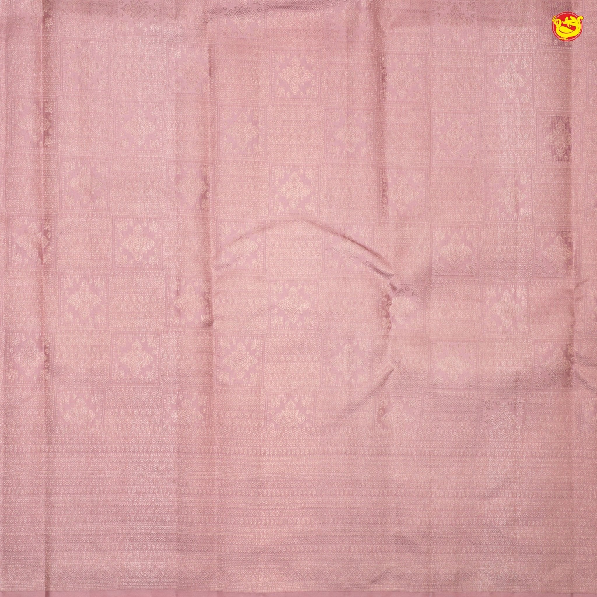 Pastel With Checked Floral Motifs Copper And Gold Mixed Zari Border Pure Kanjivaram Subhalaya Wedding Silk Saree - Thenianantham