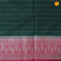 Bottle Green With Rani Pink Stripes Design Semi Silk Blend Saree With Double Blouse Concept - Thenianantham