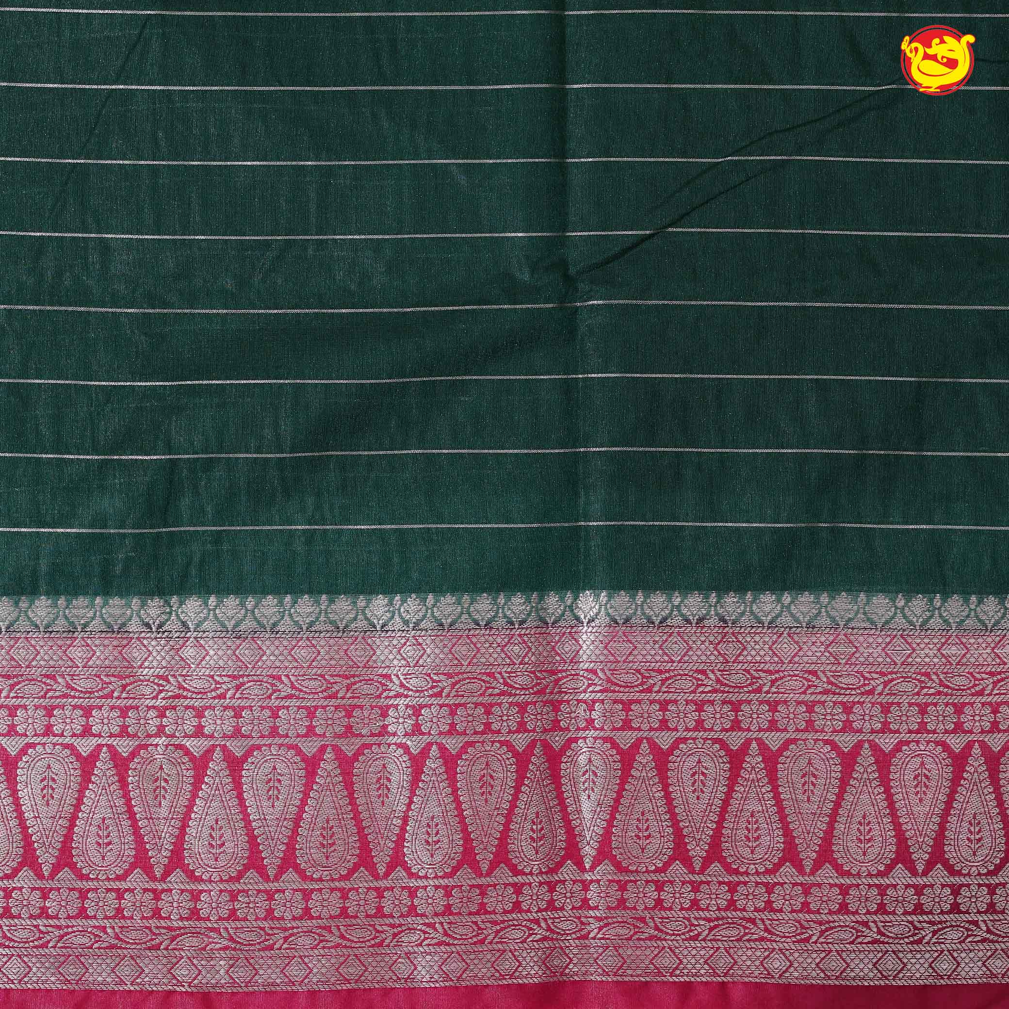 Bottle Green With Rani Pink Stripes Design Semi Silk Blend Saree With Double Blouse Concept - Thenianantham