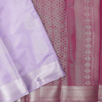 Couple Combo Tissue Silk Set – Men’s Shirt & Dhoti with Matching Women’s Saree With Lavender Colour With  Silver Zari Border