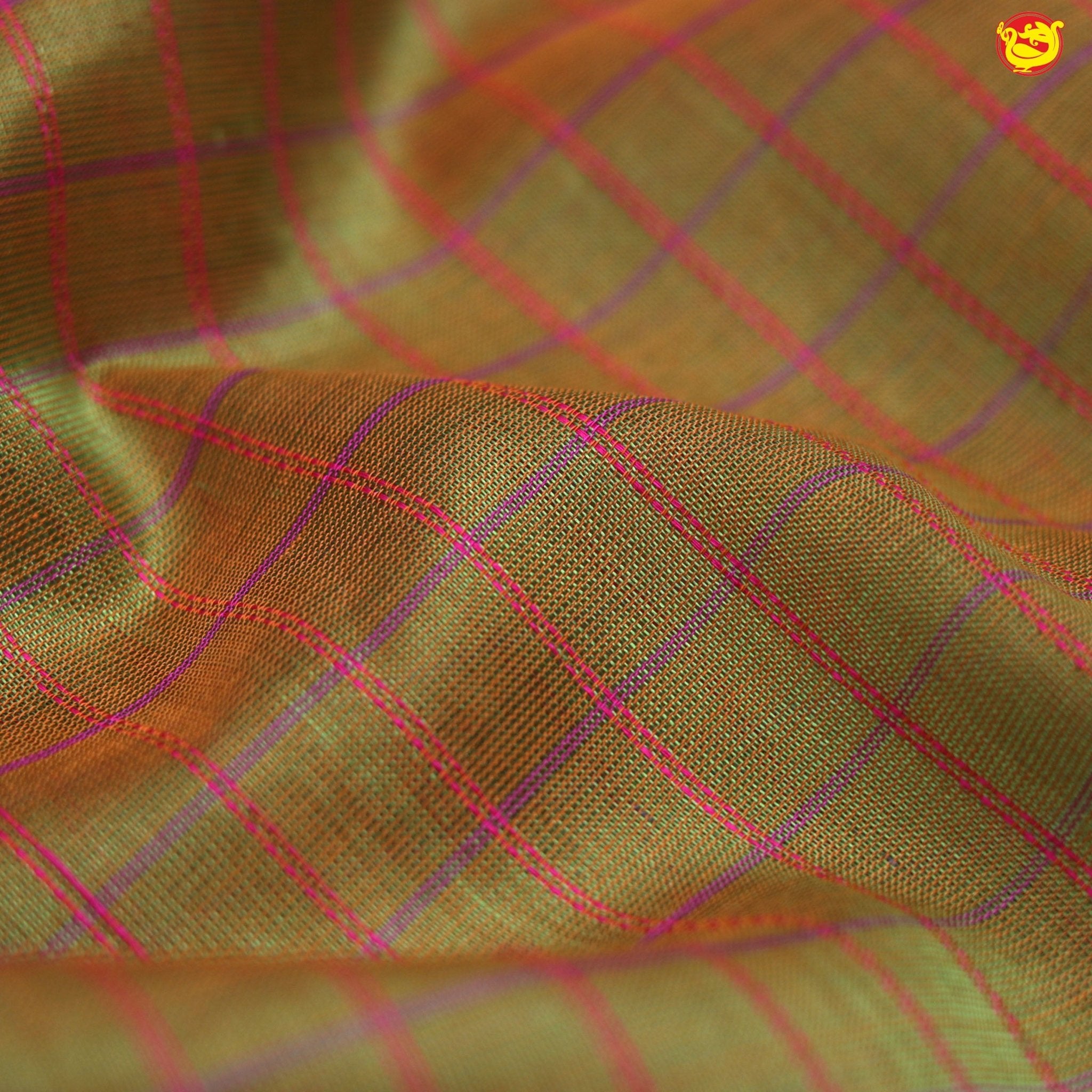 Olive Green and Gold Shine with Jacquard Checks Kanchipuram Silk Saree - Thenianantham