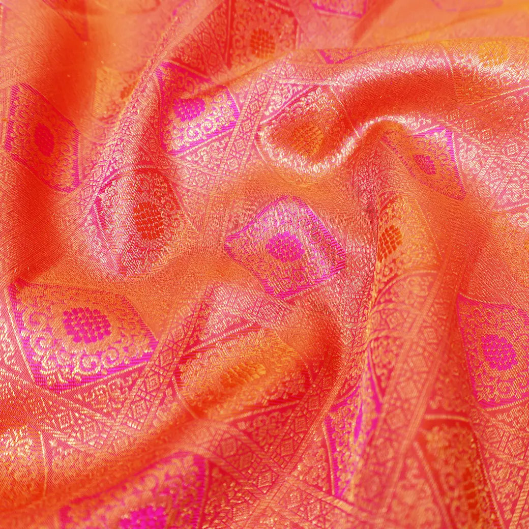 Orange With Gold Zeri Subalaya Wedding Silk Saree