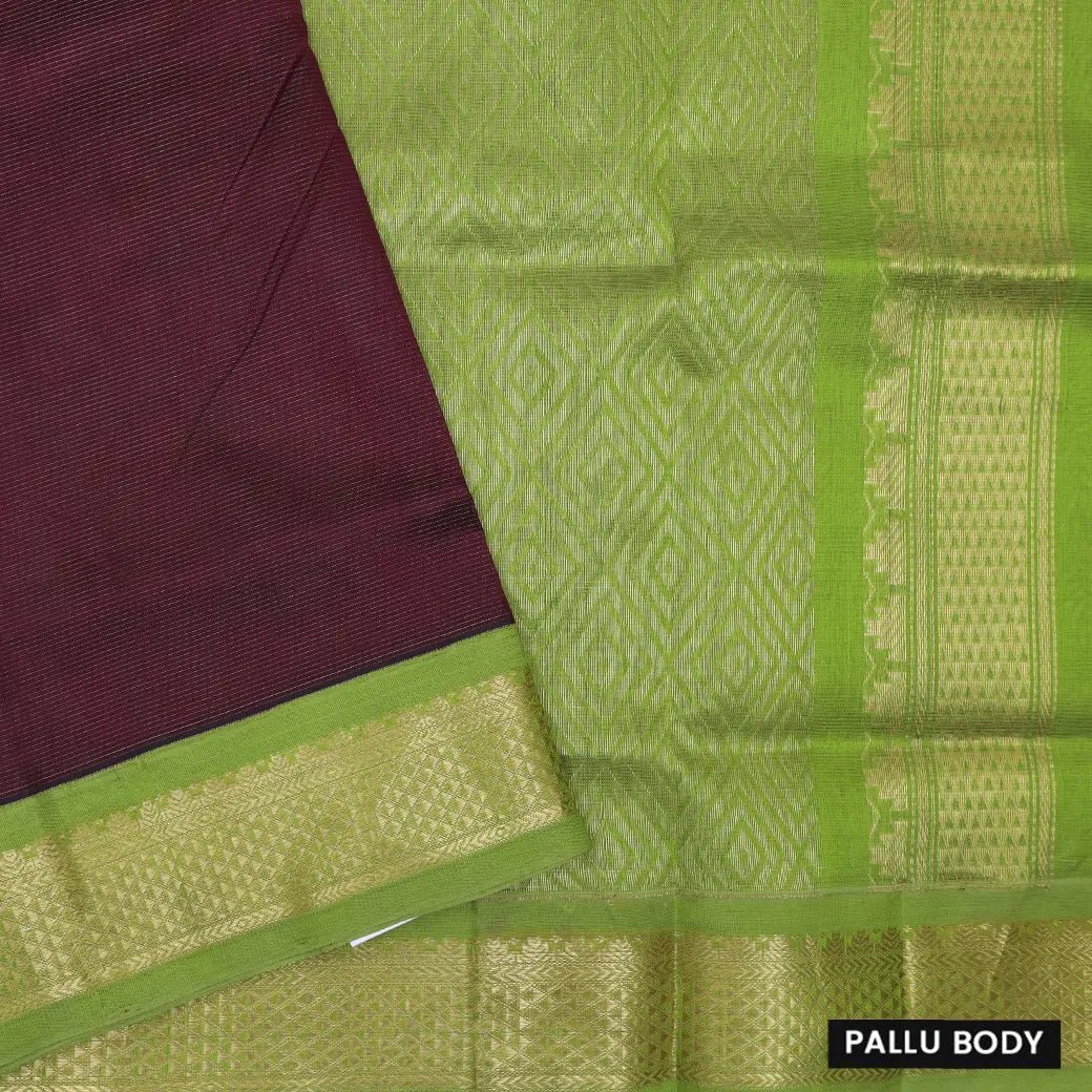 Dark Maroon with Light green Arani Silk Cotton Saree