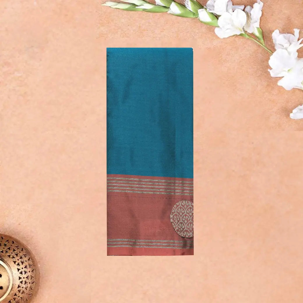 Teal Blue With Coffee Brown Border  Arani Silk Saree