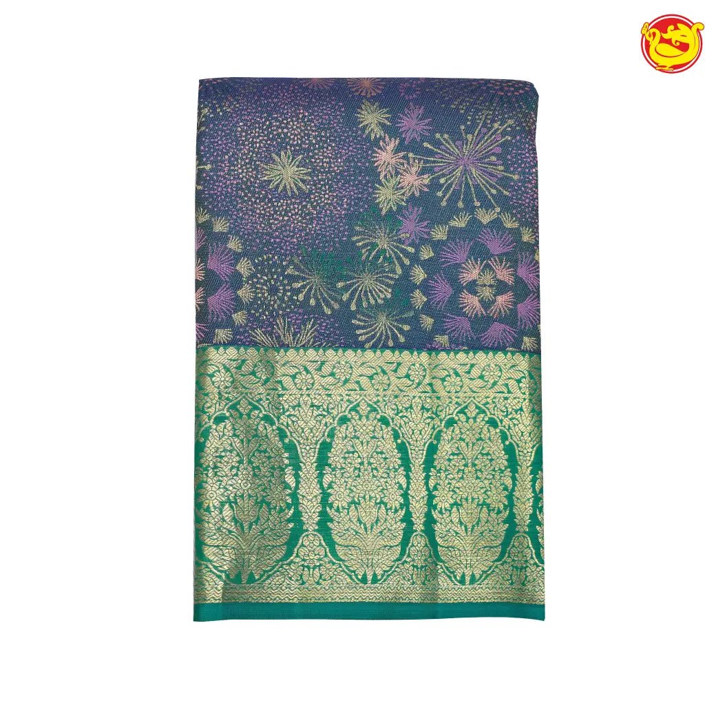 Greyish blue with green borderKanchipuram silk saree