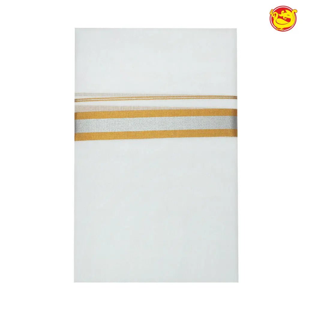 White mans dhoti with gold zari border